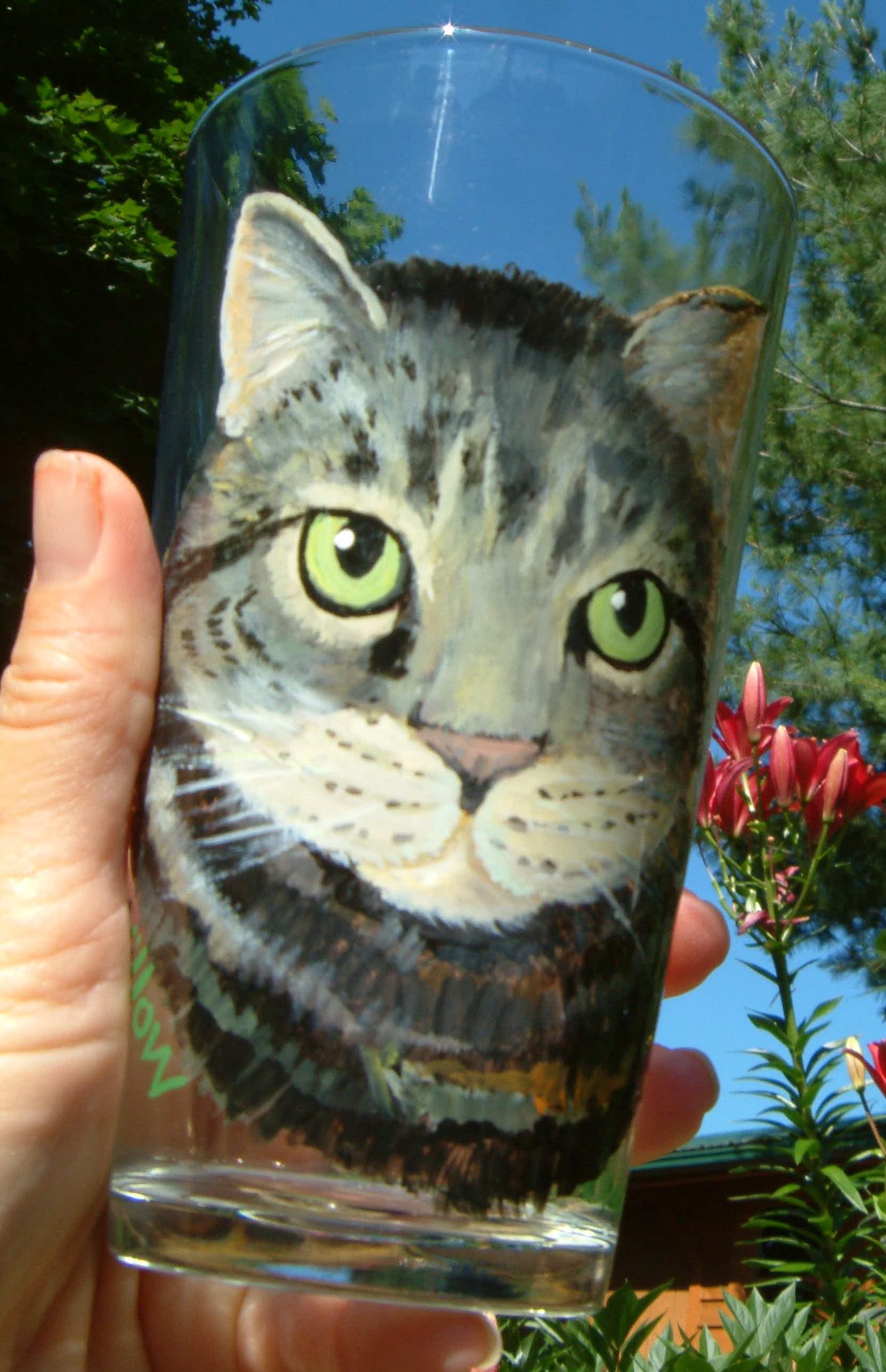 Cat Portrait painted on Pint Glass