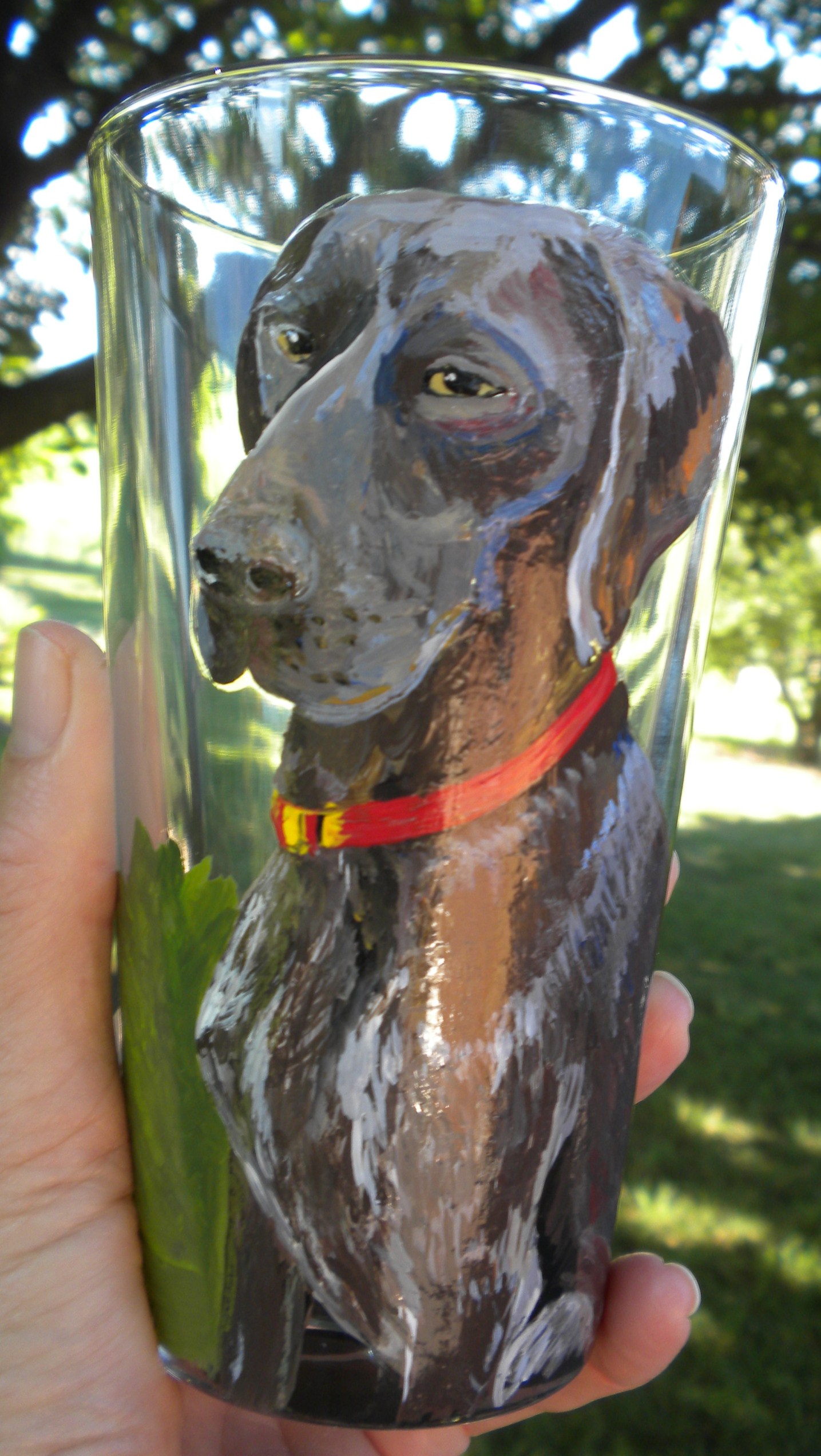 German Shorthaired Pointer Handpainted on pint glass