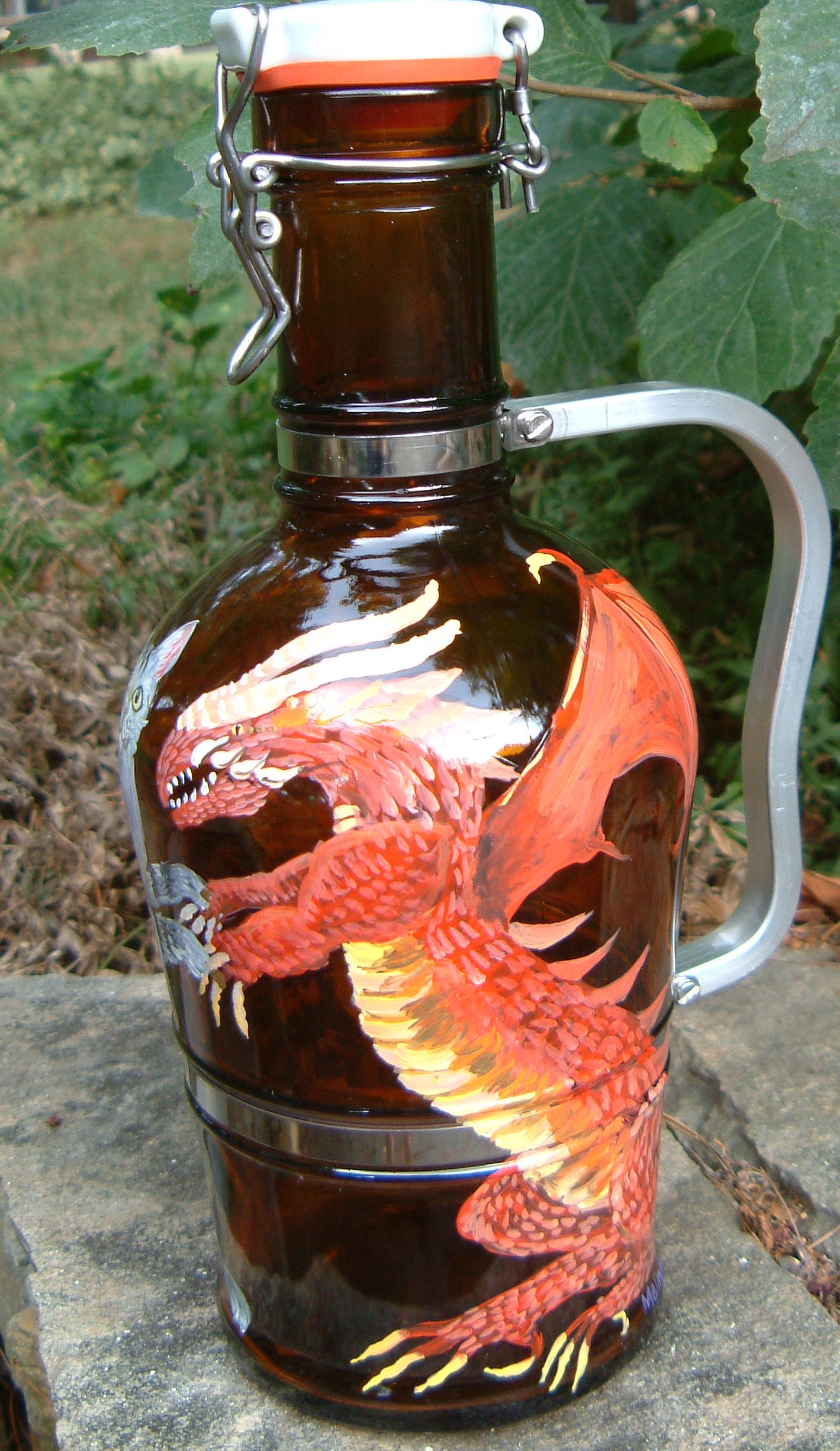 Hand-painted growler with red dragon