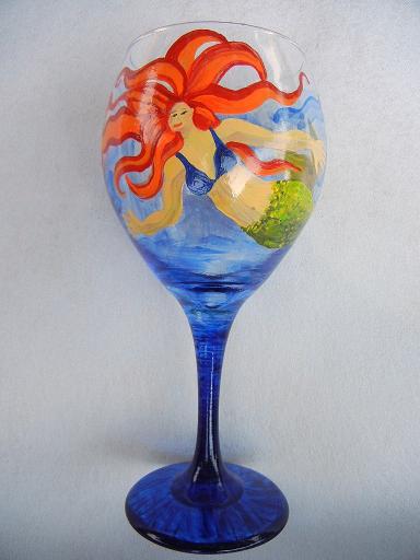 Red-haired Mermaid on Red wine glass